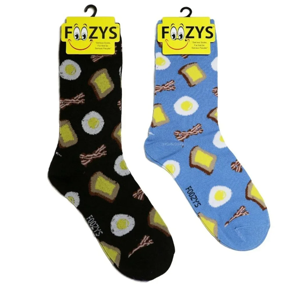 Bacon Eggs Breakfast Toast Butter Morning Fun Crew Socks Foozys Women's 2 Pairs